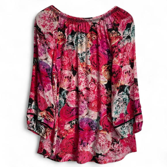Vanessa Virginia Pink Rose Peasant‎ Blouse 100% Silk Medium Print Anthropologie - Picture 8 of 12
